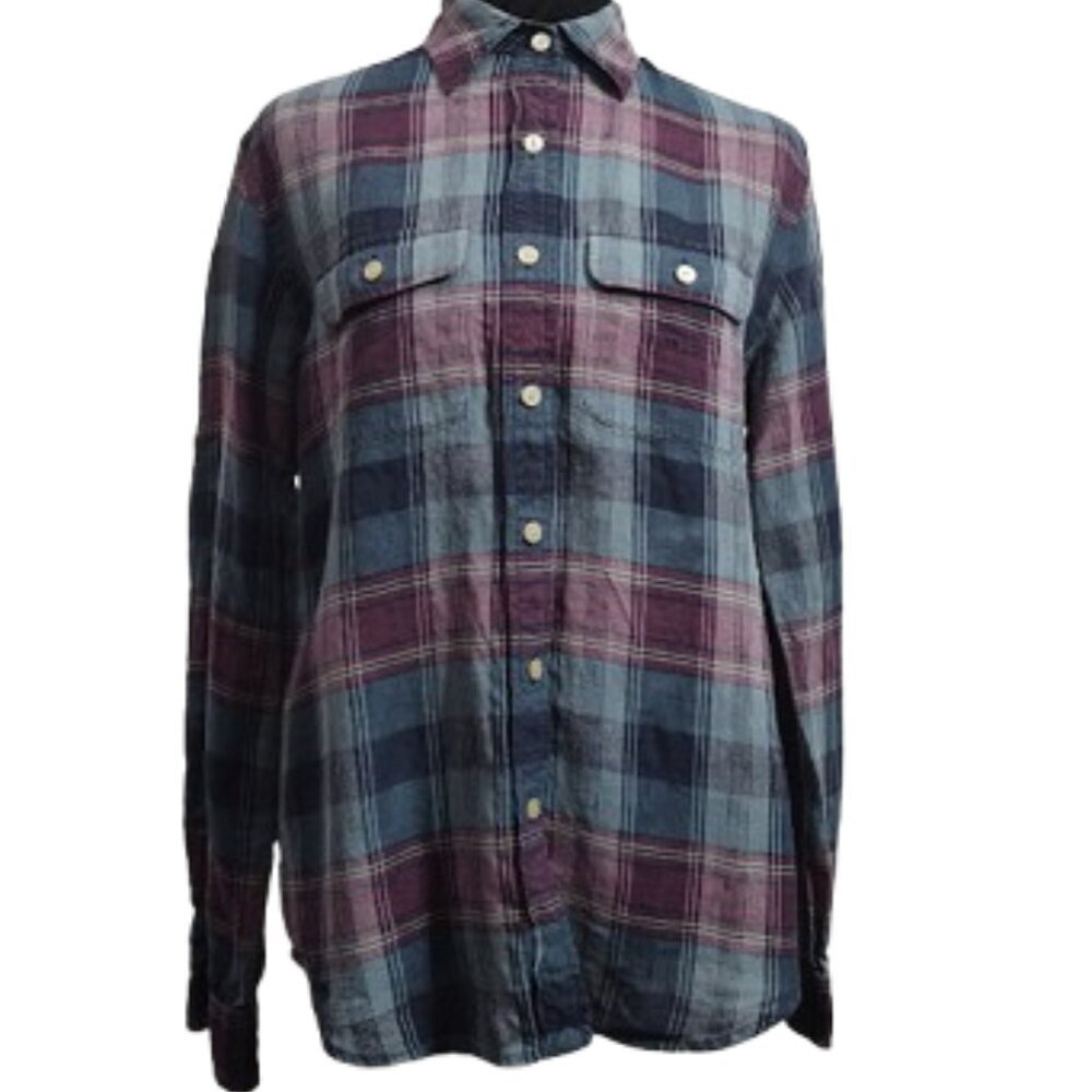 Lauren Ralph Lauren RN54050 100 % Linen Plaid Light Weight Flannel Women's Small